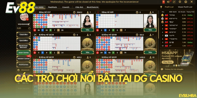 Các trò chơi nổi bật tại DG Casino
