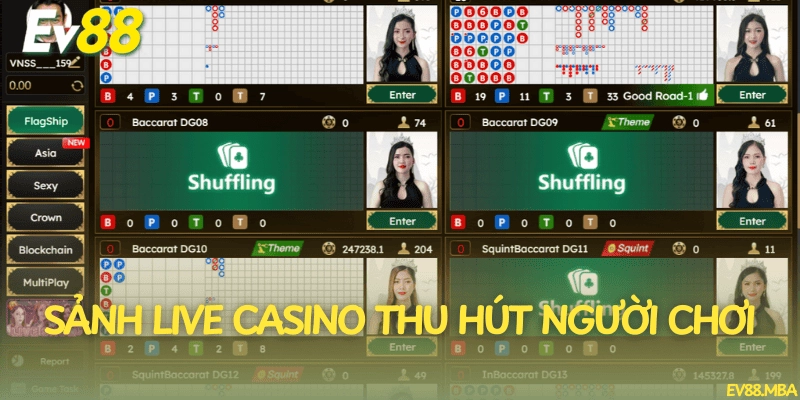 Sảnh live casino thu hút người chơi